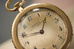 Cartier 18k Gold Pocket Watch, Baguette Ruby Border, c.1925, detail view 7