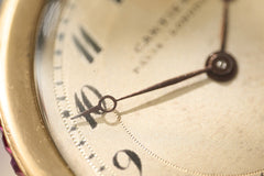 Cartier 18k Gold Pocket Watch, Baguette Ruby Border, c.1925, detail view 9