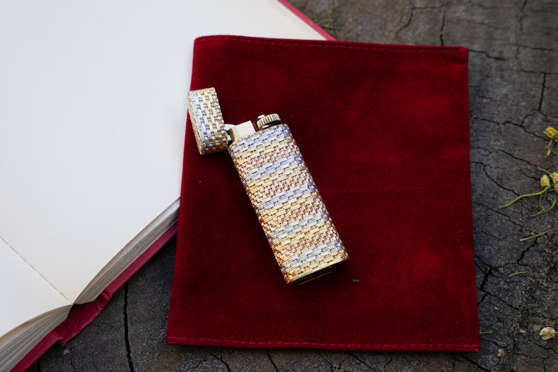 Cartier 18K Tri-Color Gold Basket Weave Lighter, c.1970s