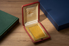 Cartier yellow guilloché enamel étui c.1920, Cartier box open, second view