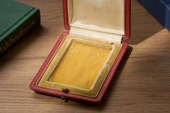 Cartier yellow guilloché enamel étui c.1920, Cartier box open showing the velvet base