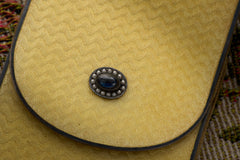 Cartier yellow guilloché enamel étui c.1920, enamel flap with sapphire and pearl clasp