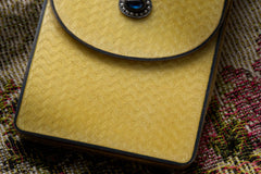 Cartier yellow guilloché enamel étui c.1920, enamel flap and body
