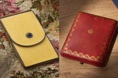 Cartier yellow guilloché enamel étui c.1920, front view