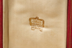 Cartier yellow guilloché enamel étui c.1920, Cartier three-address stamp on the silk lid lining