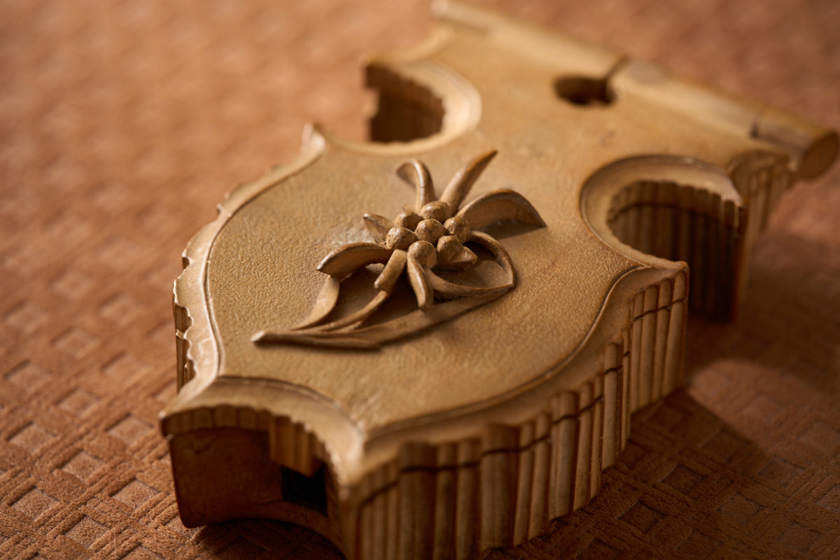 Carved Swiss Watch Holder, Edelweiss in Relief, c.1890-1910