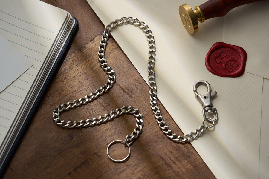 Single Albert Curb Link Chain, Dog Clip and Split Ring, c.1920