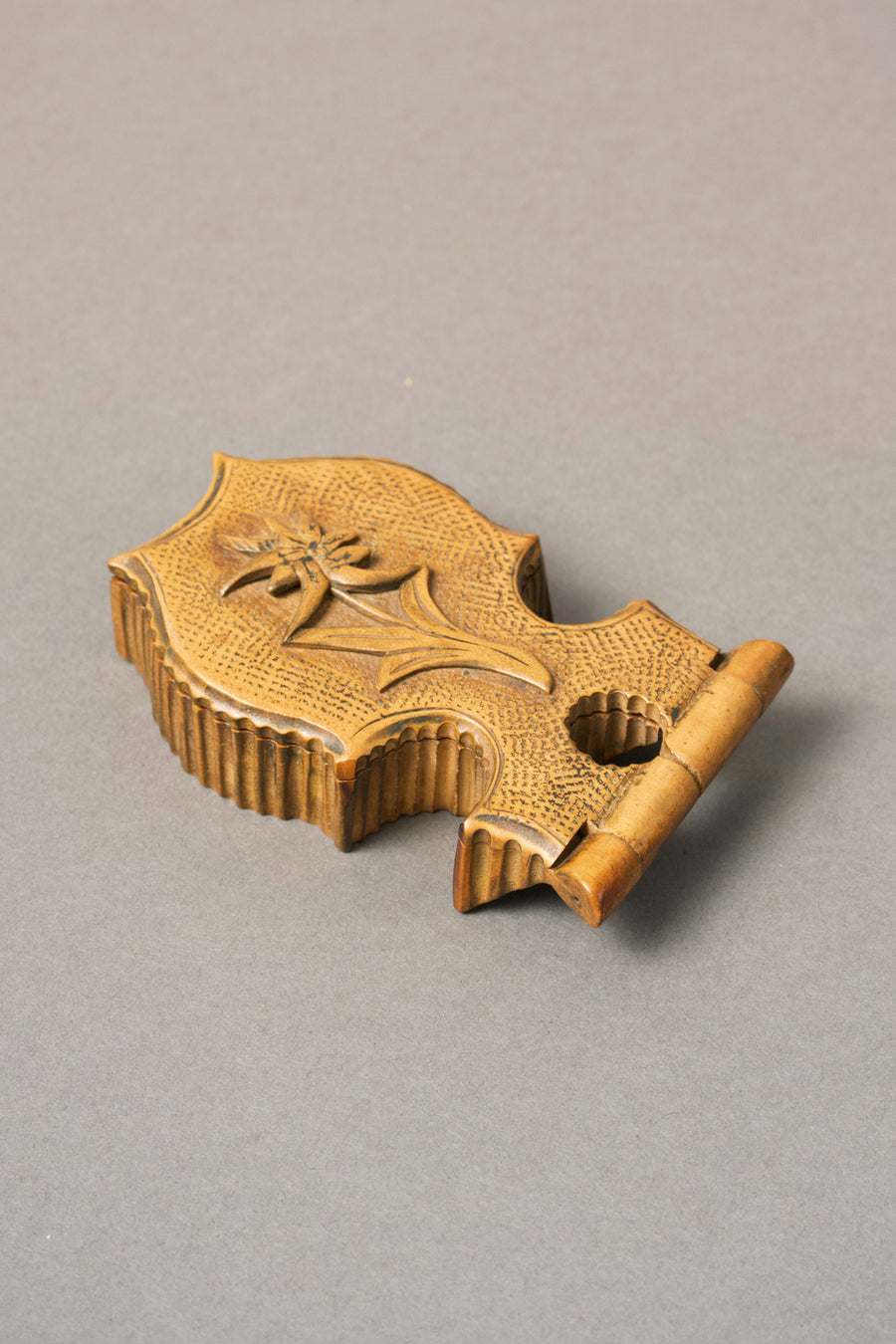 Carved Wall Holder, Stylised Flower and Hinged Cover, c.1880