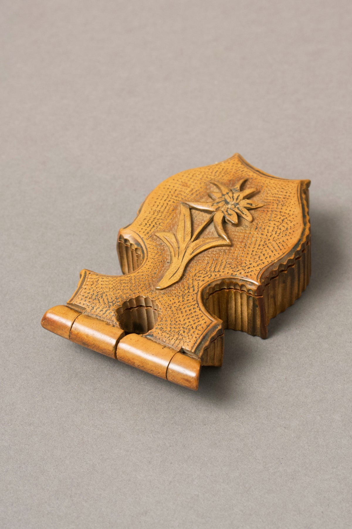 Carved Wall Holder, Stylised Flower and Hinged Cover, c.1880