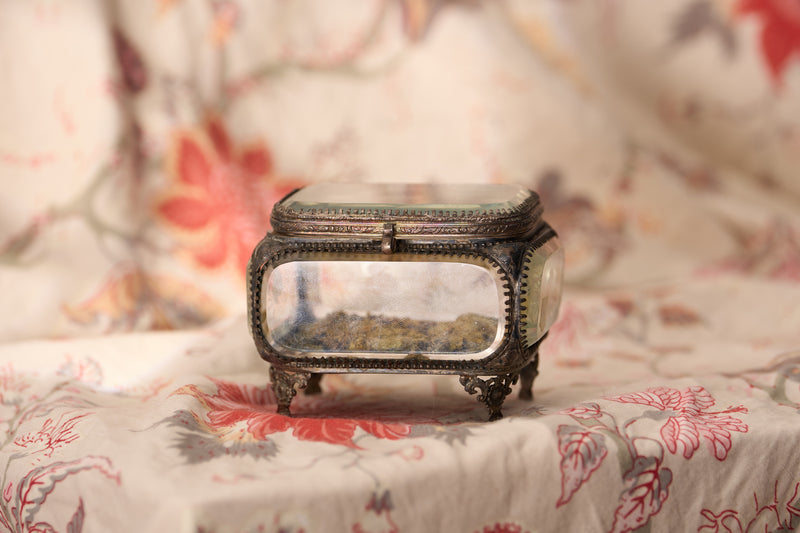 French Bevelled-Glass Jewel Casket, Etched Grapevine, c.1890
