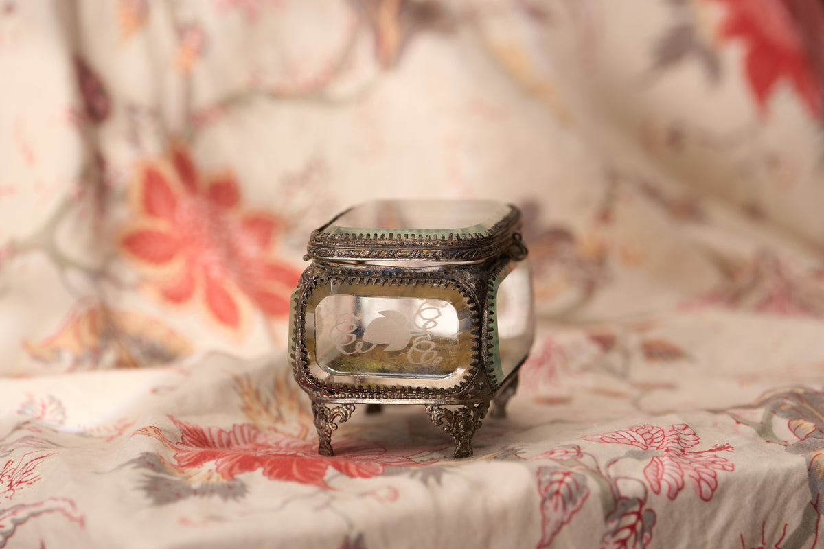 French Bevelled-Glass Jewel Casket, Etched Grapevine, c.1890
