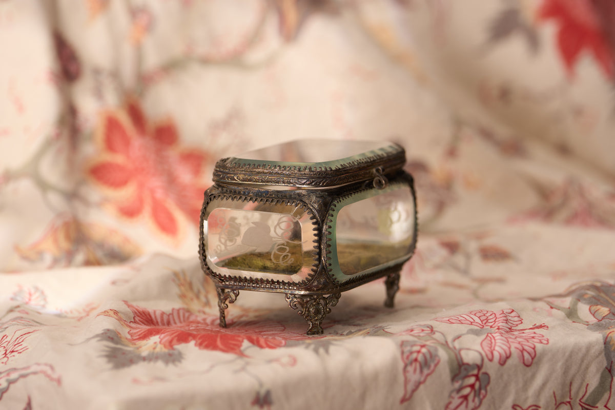 French Bevelled-Glass Jewel Casket, Etched Grapevine, c.1890