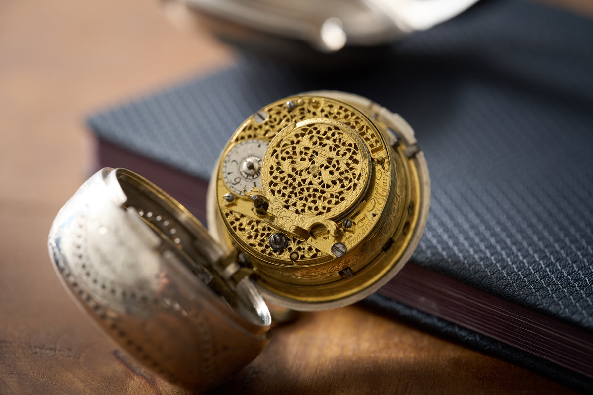 Fromanteel & Clarke Silver Quarter Repeater Pocket Watch, c.1710, detail view 13