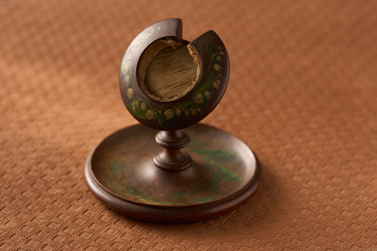 Hand-Painted Treen Watch Stand, Lily of the Valley, c.1900