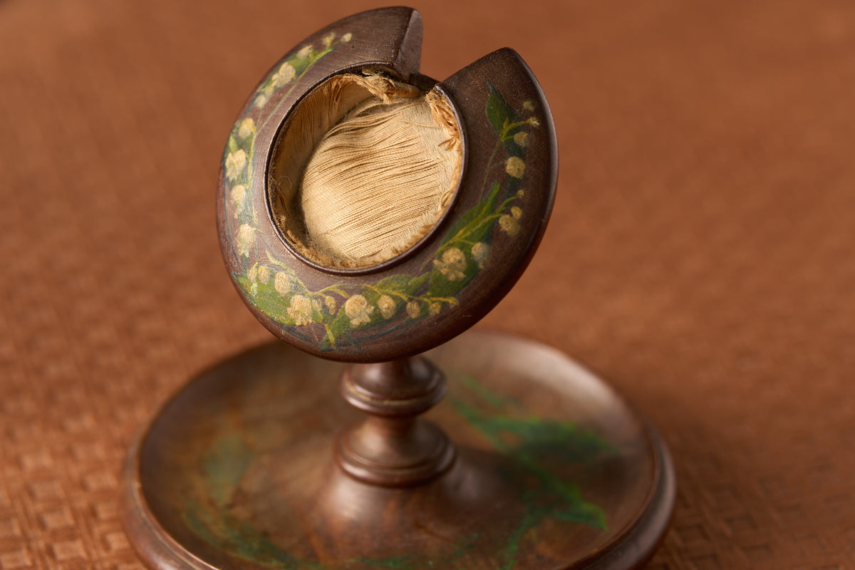 Hand-Painted Treen Watch Stand, Lily of the Valley, c.1900