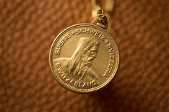 Gold Coin-Form Pendant Watch, 'Time Is Money' Bezel, c.1960, detail view 2