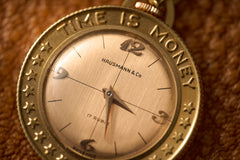 Gold Coin-Form Pendant Watch, 'Time Is Money' Bezel, c.1960, detail view 7