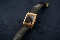 Jaeger-LeCoultre Reverso 260.2.86, Engraved Ibex, c.1996, front view on the black strap