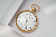 L. Leroy 18ct Gold Chronograph Pocket Watch, 1913, front view