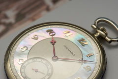 Movado 18k White Gold Pocket Watch, Sapphire Bezel, c.1928, detail view 18