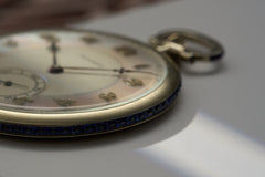 Movado 18k White Gold Pocket Watch, Sapphire Bezel, c.1928, detail view 19