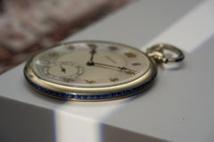 Movado 18k White Gold Pocket Watch, Sapphire Bezel, c.1928, detail view 21