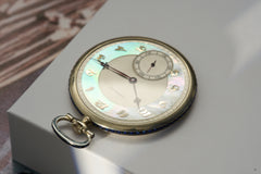 Movado 18k White Gold Pocket Watch, Sapphire Bezel, c.1928, detail view 22