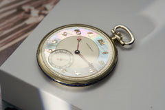 Movado 18k White Gold Pocket Watch, Sapphire Bezel, c.1928, detail view 23