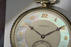 Movado 18k White Gold Pocket Watch, Sapphire Bezel, c.1928, detail view 26