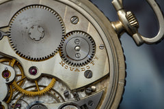 Movado 18k White Gold Pocket Watch, Sapphire Bezel, c.1928, detail view 10