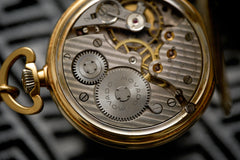 Movado 18ct Gold Pocket Watch, Art Deco Enamel Dial, c.1920s, detail view 12