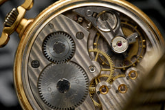 Movado 18ct Gold Pocket Watch, Art Deco Enamel Dial, c.1920s, detail view 14