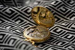 Movado 18ct Gold Pocket Watch, Art Deco Enamel Dial, c.1920s, detail view 15
