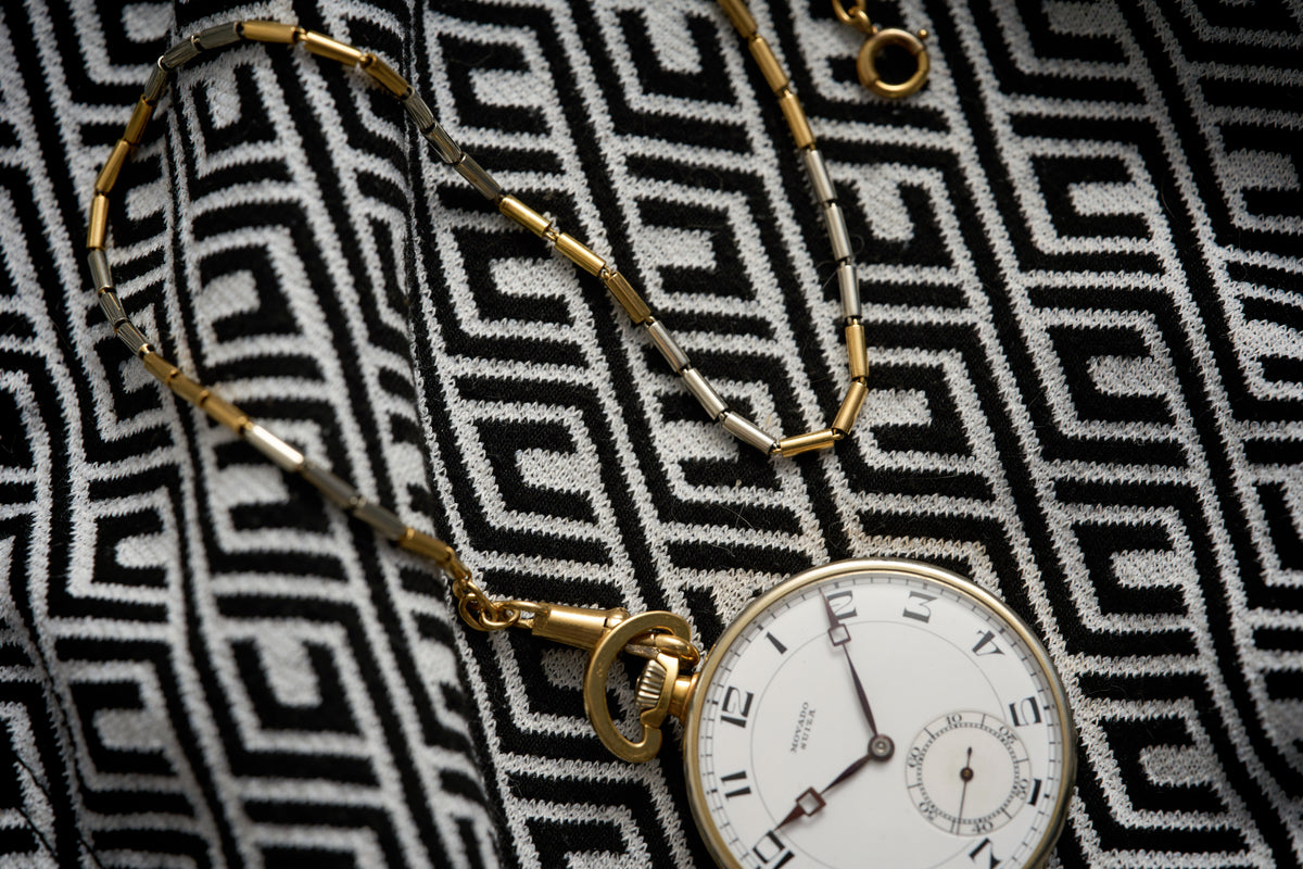 Movado 18ct Gold Pocket Watch, Art Deco Enamel Dial, c.1920s, detail view 20