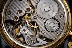Movado 18ct Gold Pocket Watch, Art Deco Enamel Dial, c.1920s, detail view 22