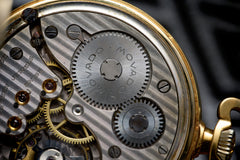 Movado 18ct Gold Pocket Watch, Art Deco Enamel Dial, c.1920s, detail view 24
