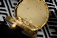 Movado 18ct Gold Pocket Watch, Art Deco Enamel Dial, c.1920s, detail view 25