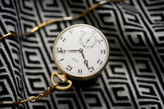 Movado 18ct Gold Pocket Watch, Art Deco Enamel Dial, c.1920s, detail view 4