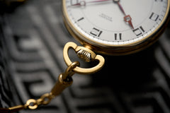 Movado 18ct Gold Pocket Watch, Art Deco Enamel Dial, c.1920s, detail view 5