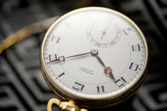Movado 18ct Gold Pocket Watch, Art Deco Enamel Dial, c.1920s, detail view 6