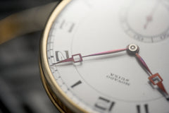 Movado 18ct Gold Pocket Watch, Art Deco Enamel Dial, c.1920s, detail view 7