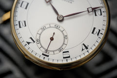 Movado 18ct Gold Pocket Watch, Art Deco Enamel Dial, c.1920s, detail view 10