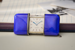 Movado Ermeto Silver Pocket Watch, Blue Guilloché Enamel, c.1929, detail view 2