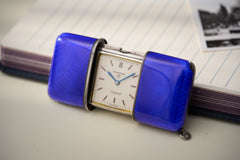 Movado Ermeto Silver Pocket Watch, Blue Guilloché Enamel, c.1929, detail view 3