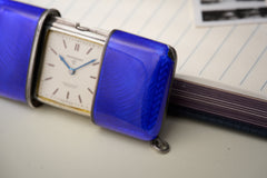 Movado Ermeto Silver Pocket Watch, Blue Guilloché Enamel, c.1929, detail view 7