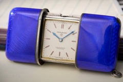 Movado Ermeto Silver Pocket Watch, Blue Guilloché Enamel, c.1929, detail view 5