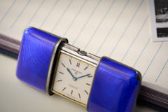 Movado Ermeto Silver Pocket Watch, Blue Guilloché Enamel, c.1929, detail view 6
