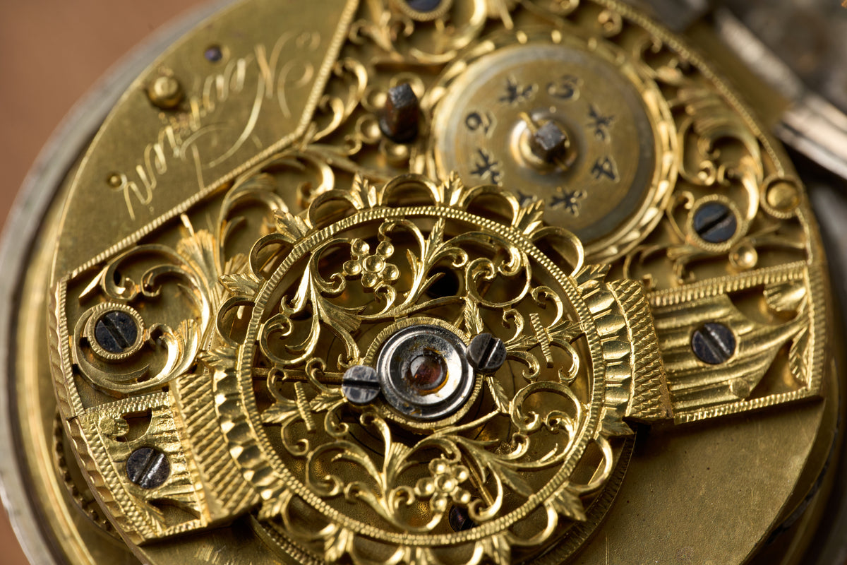 Silver Verge Fusee with its Heerenveen Retailer Label, c.1810