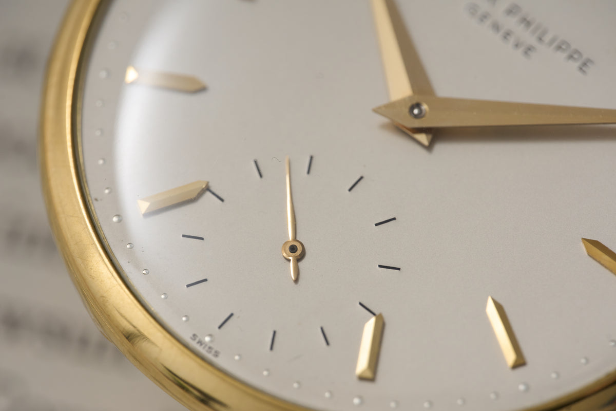 Patek Philippe 18ct Gold Pocket Watch, Geneva Seal, c.1960, detail view 18