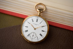 Patek Philippe Gold Pocket Watch, Floral Engraving, c.1888, front view